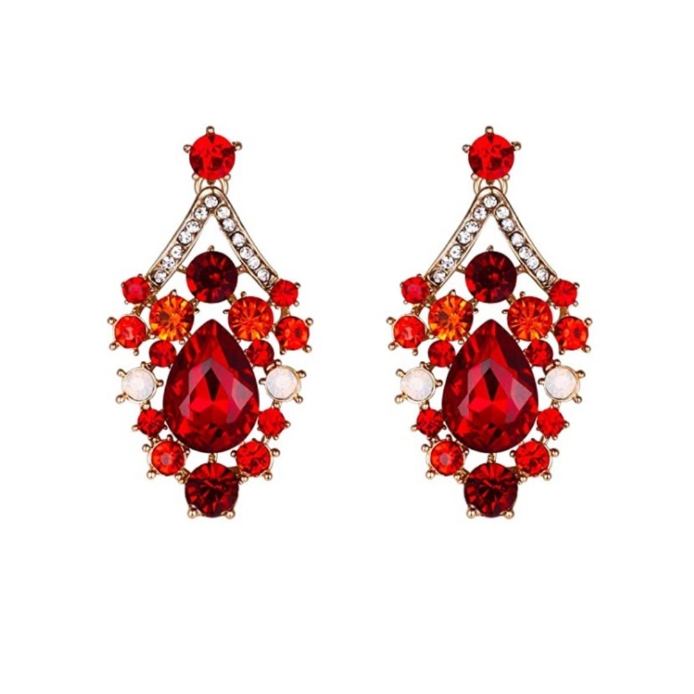 Yellow Gold & Ruby Red Austrian Crystal Teardrop … - image 2